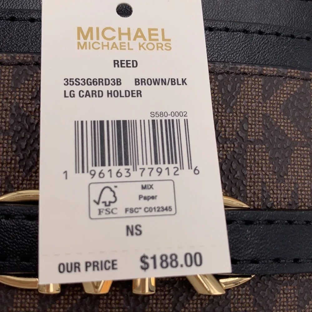 MICHAEL KORS Reed Large Card Holder Case Wallet Brown /Black MK NWT